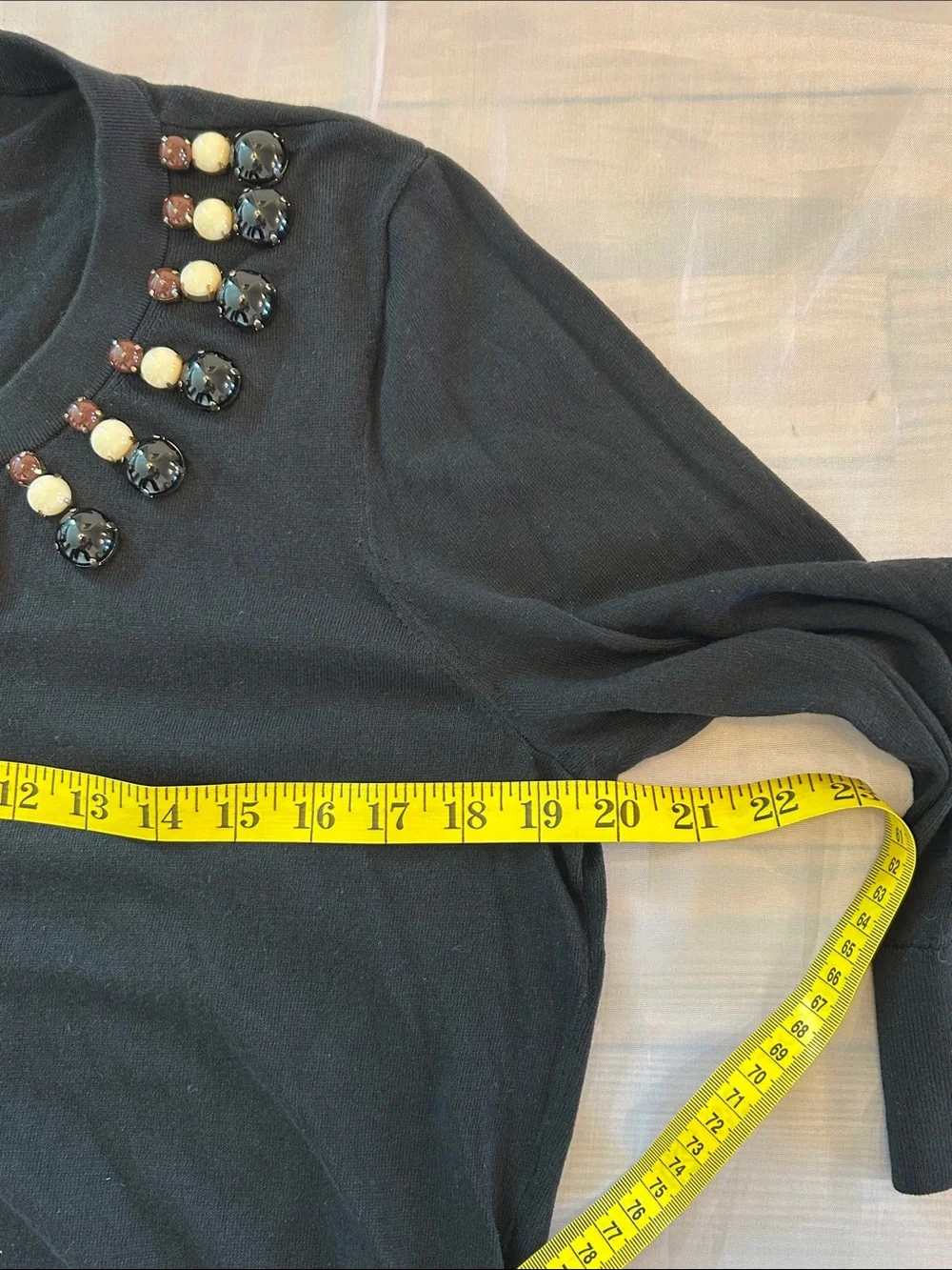 kate spade Black Embellished Crewneck Cardigan with Ivory and Brown Beads